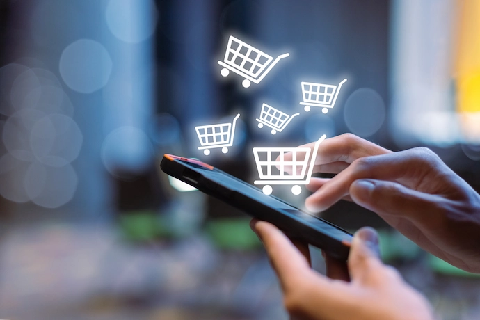 Woman using a smartphone to shop online