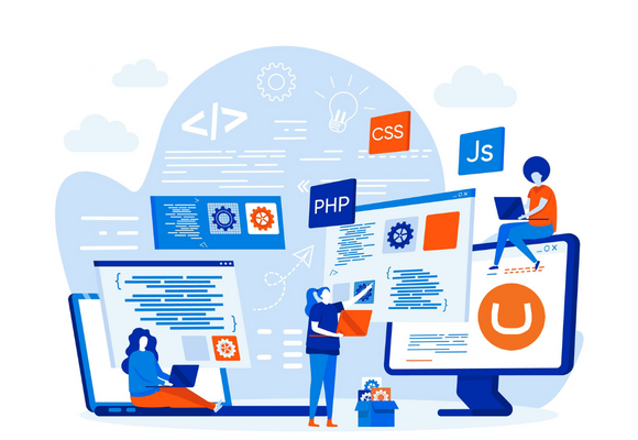 Programming courses web design illustration with people