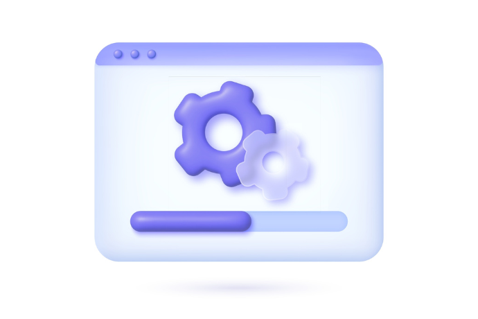 System update 3d Vector concept. 3d glass morphism gear for mobile app design.