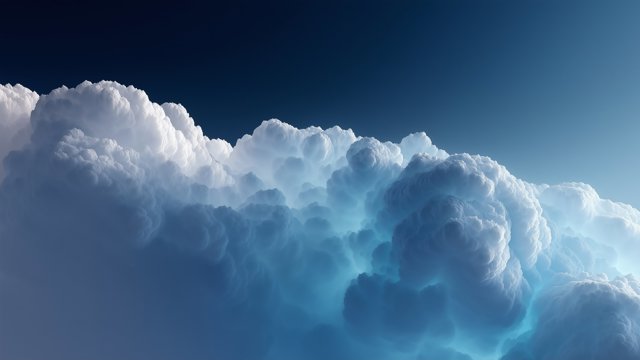 Billowy clouds in a dark blue sky.