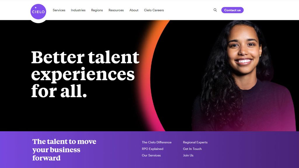 Cielotalent.com home page with headline and image of smiling woman