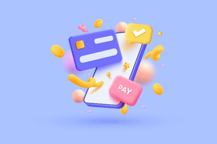 3d pay with mobile phone, banking online payments icon concept